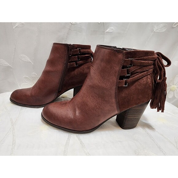 NEW DIRECTIONS JOJO WOMEN 9 DARK BROWN CEDAR WEDGES CONTEMPORARY STYLISH BOOTIES - Picture 2 of 13